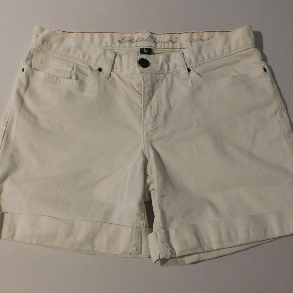 Eddie Bauer Boyfriend Cuffed White Denim Stretch  Casual Classic White Short 4
